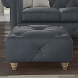 Everett Leather Footstool Navy Walnut Feet from Roseland Furniture