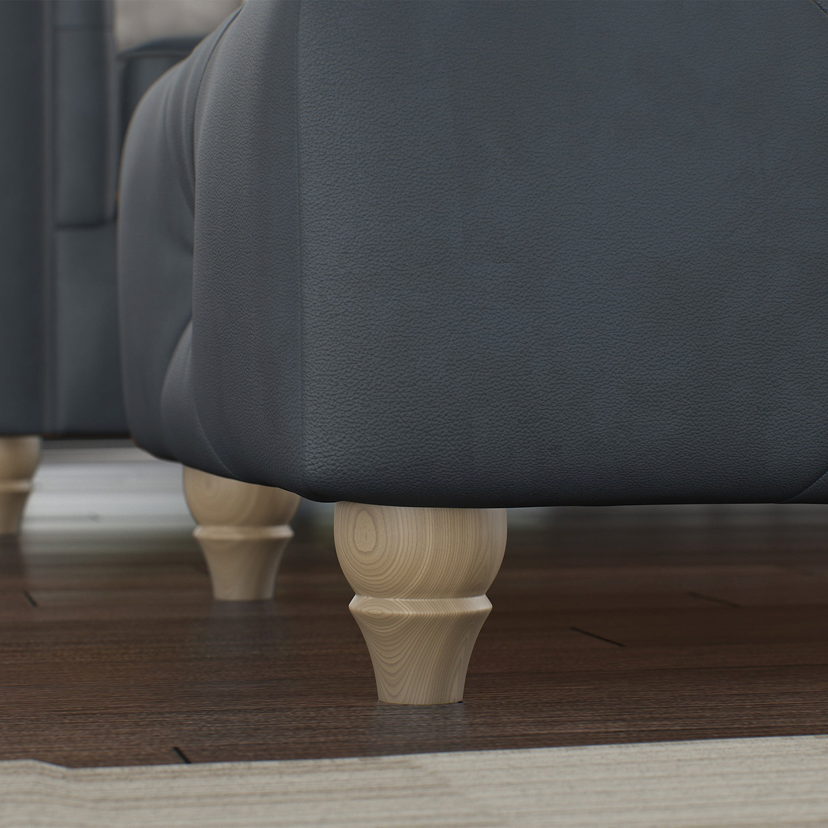 Everett Leather Footstool Navy Walnut Feet from Roseland Furniture