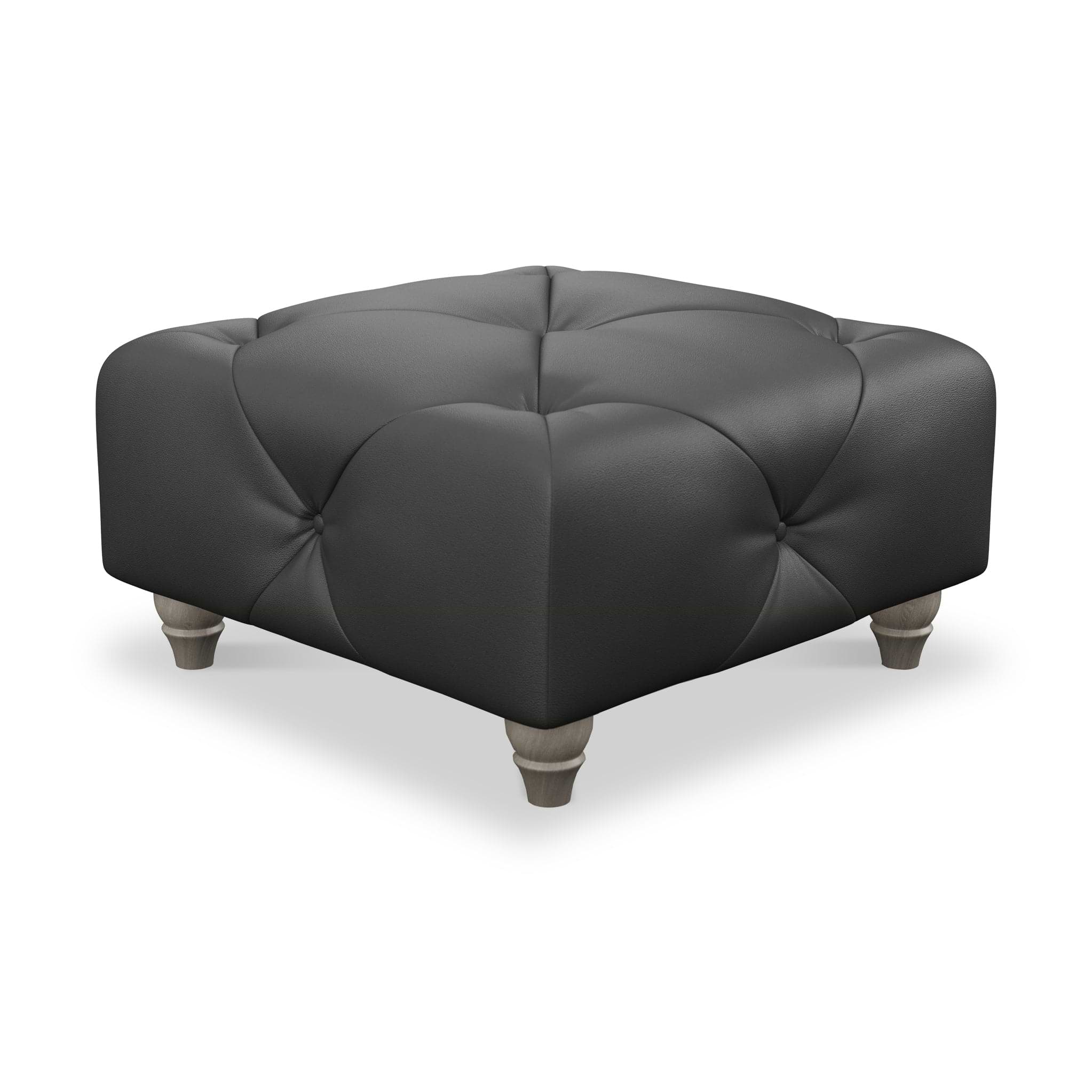 Everett Leather Footstool Raven Washed Feet from Roseland Furniture