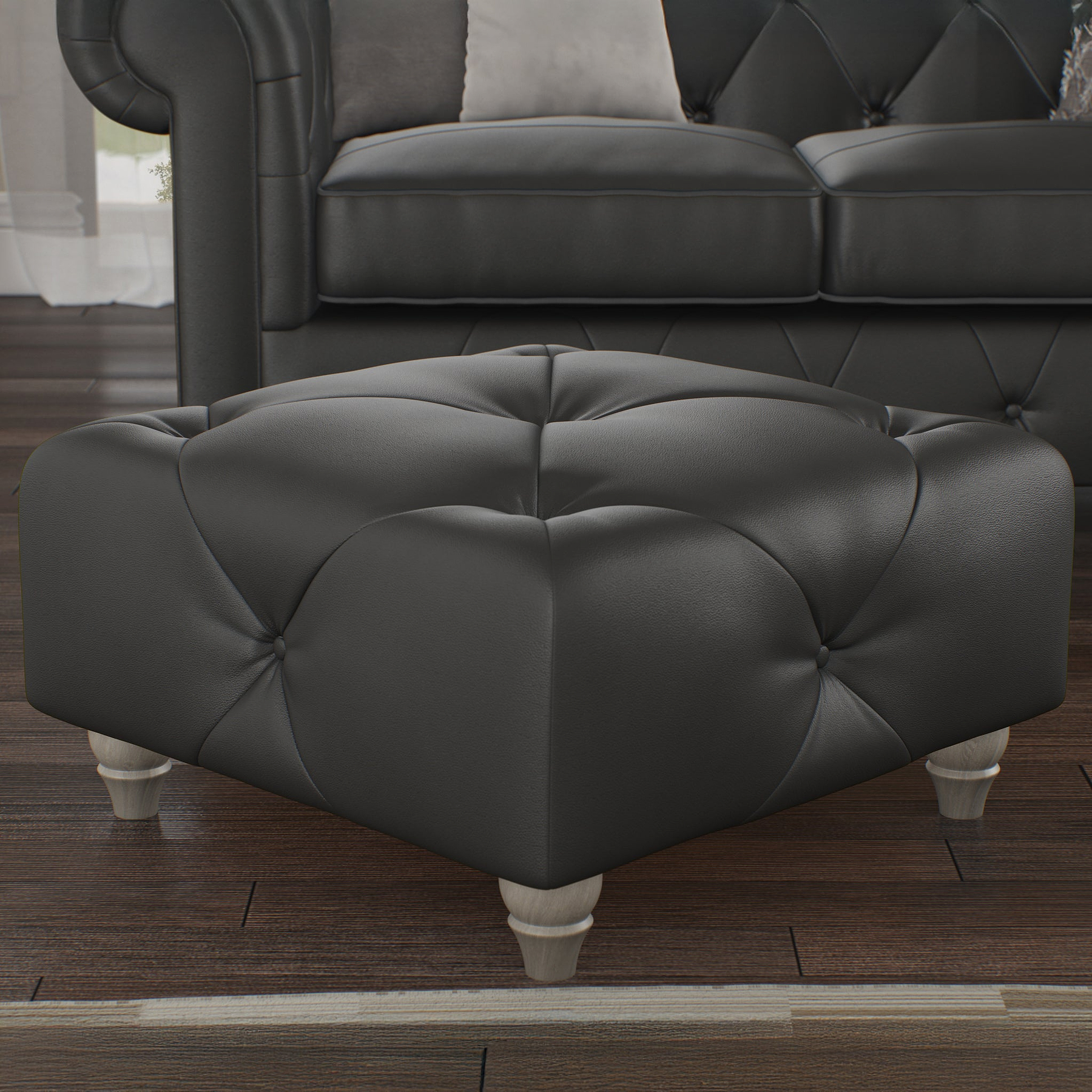 Everett Leather Footstool Raven Washed Feet from Roseland Furniture