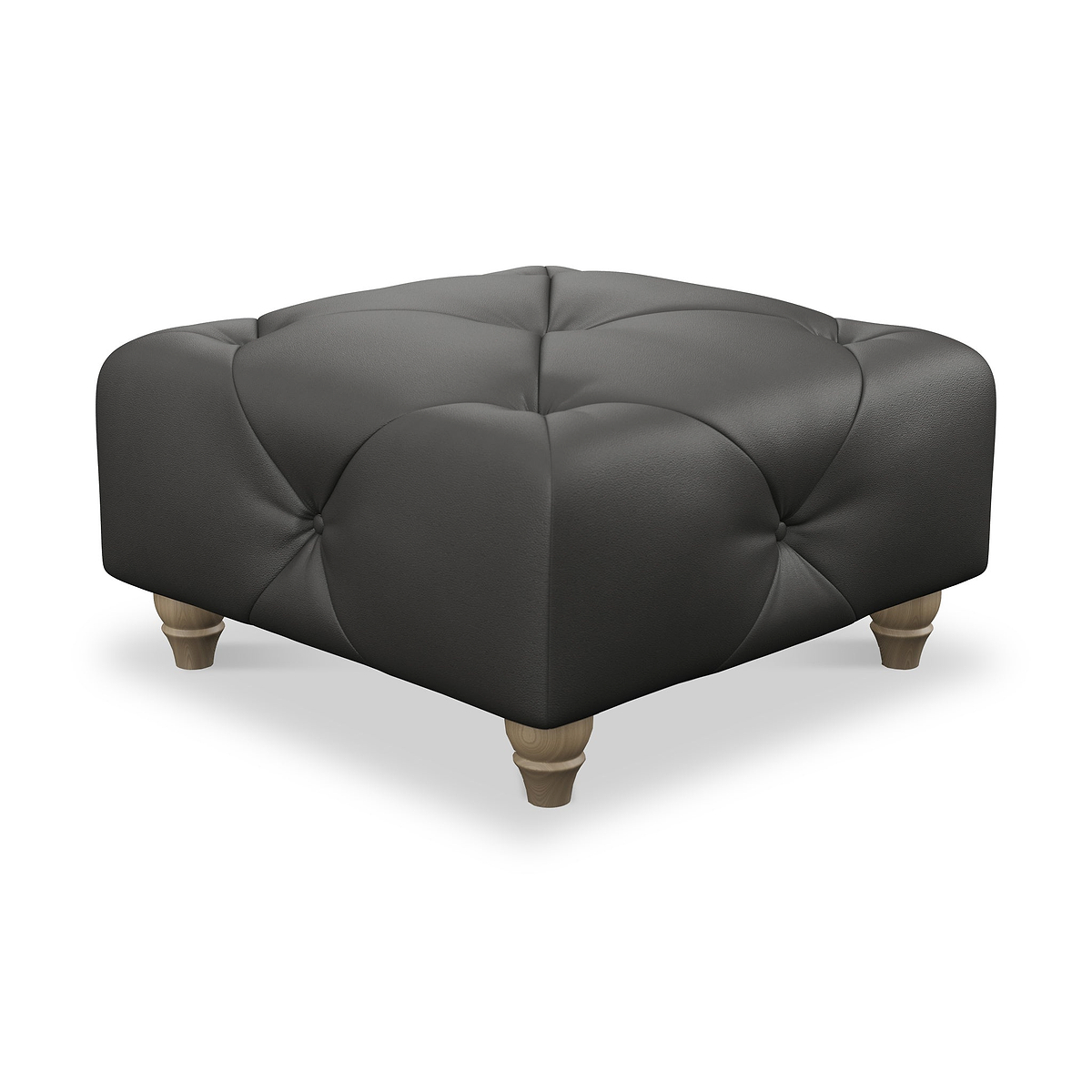 Everett Leather Footstool Raven Walnut Feet from Roseland Furniture