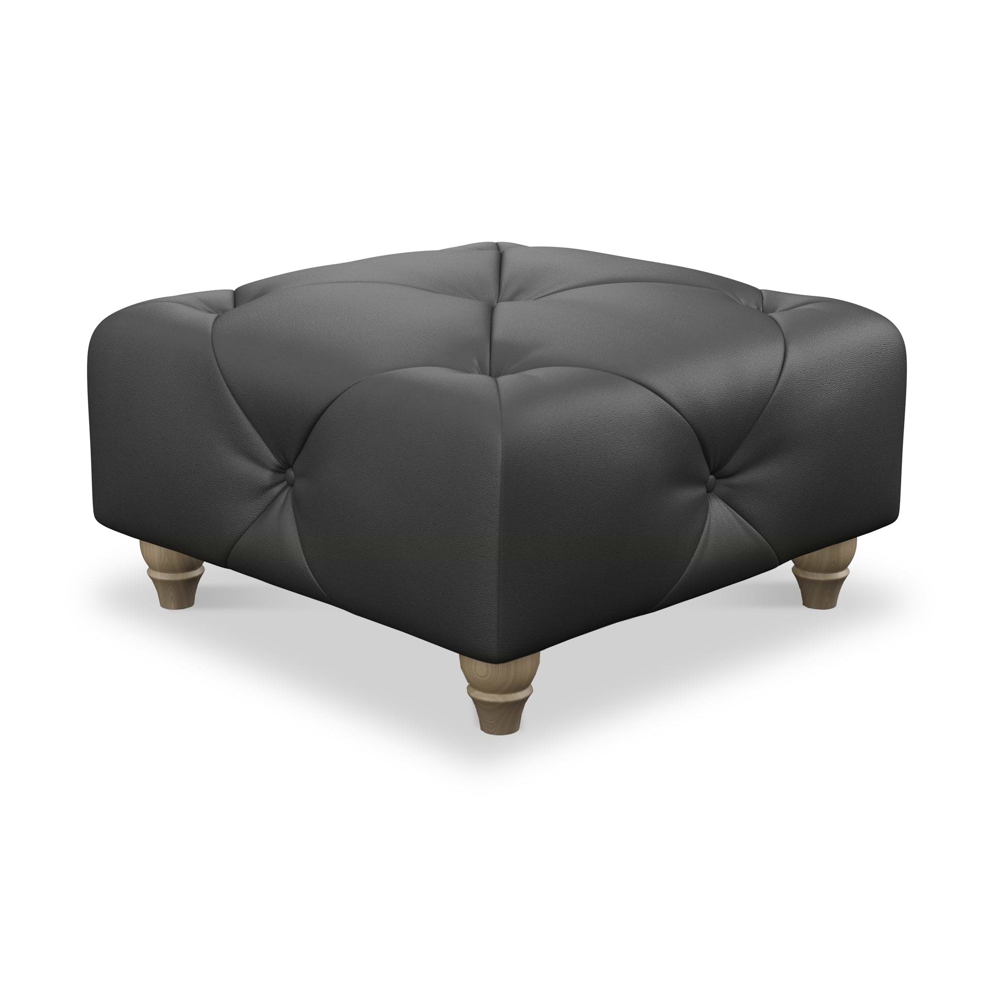 Everett Leather Footstool Raven Walnut Feet from Roseland Furniture