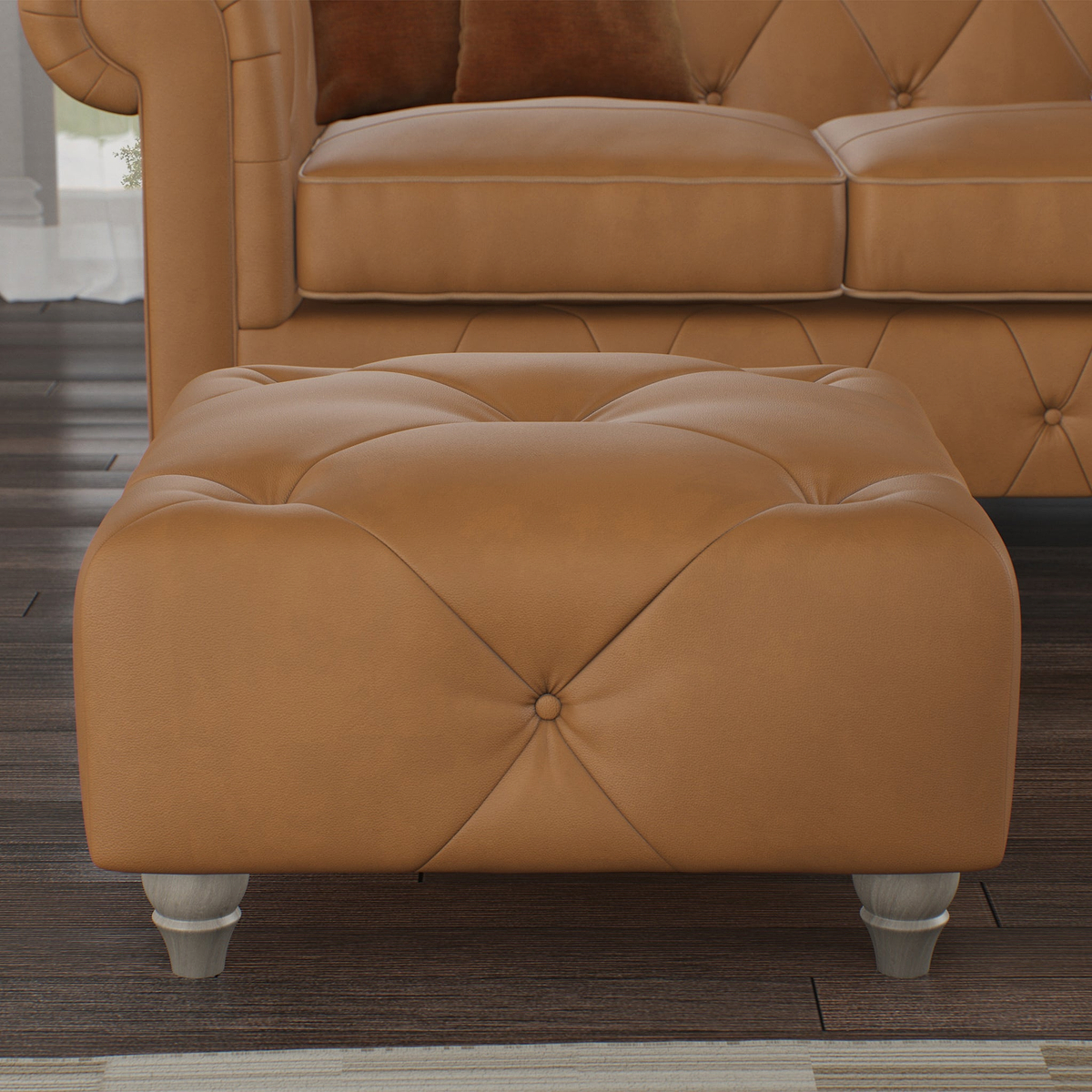 Everett Leather Footstool Saddle Washed Feet from Roseland Furniture