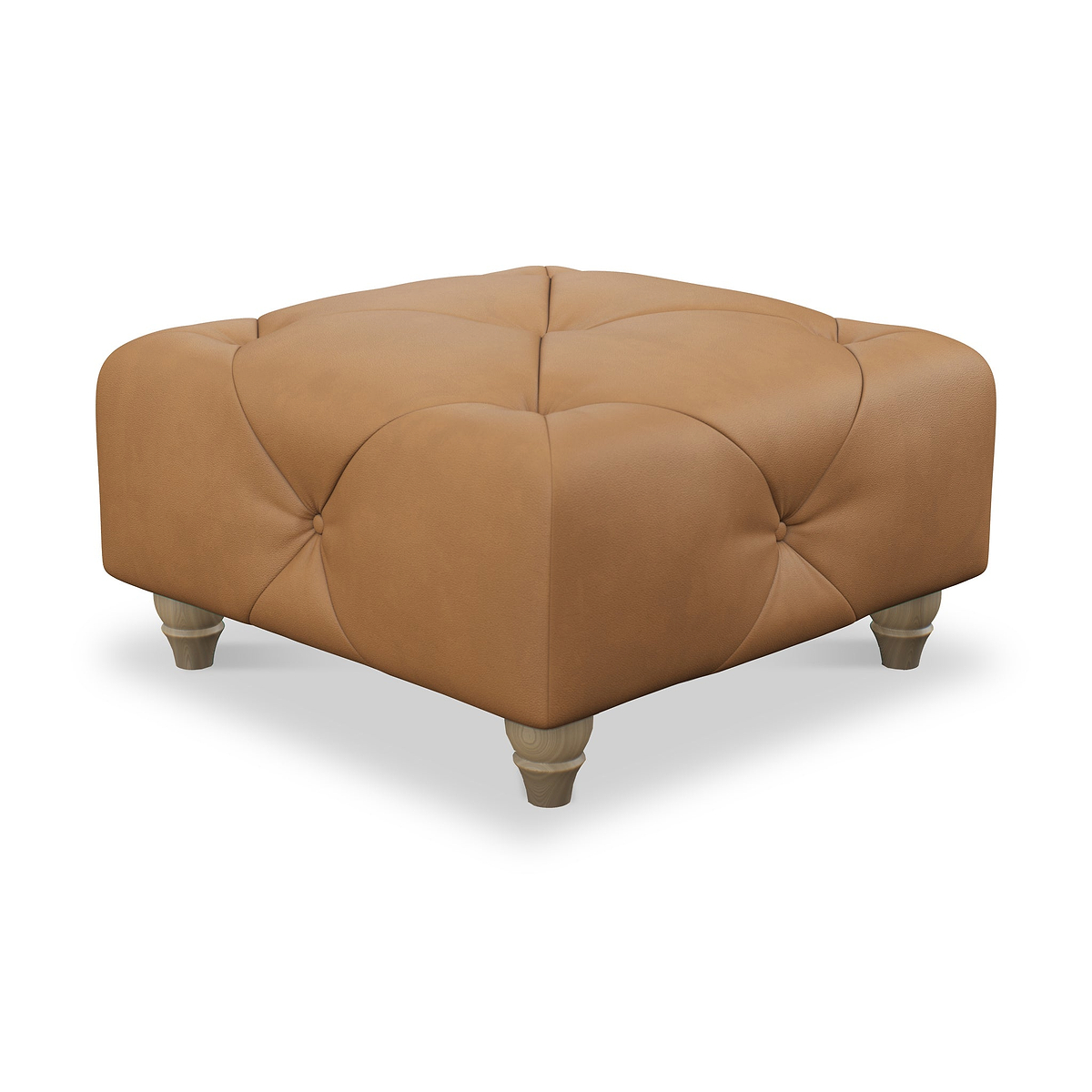 Everett Leather Footstool Saddle Walnut Feet from Roseland Furniture