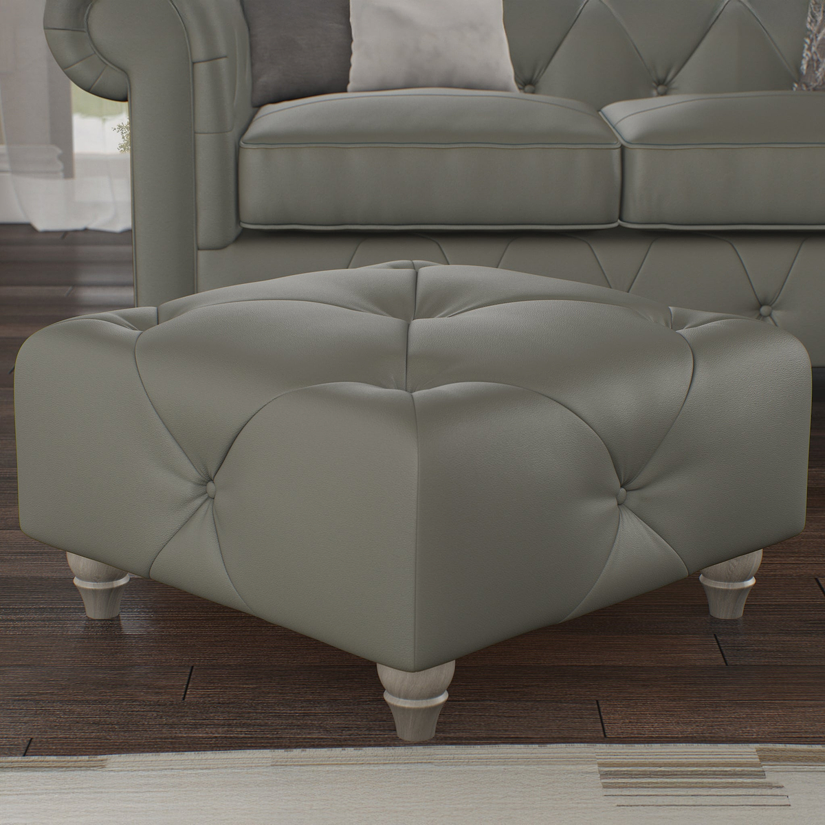 Everett Leather Footstool Stone Washed Feet from Roseland Furniture