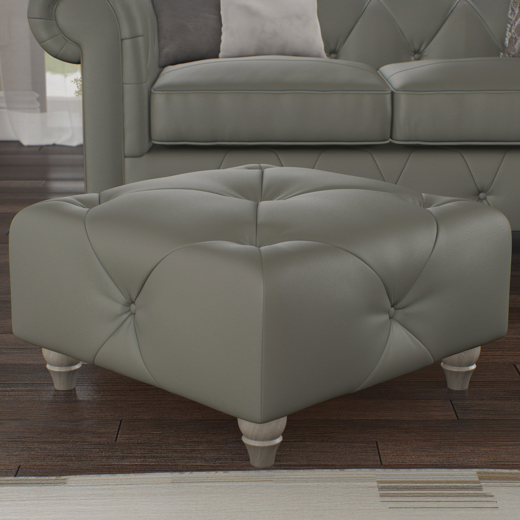 Everett Leather Footstool Stone Washed Feet from Roseland Furniture