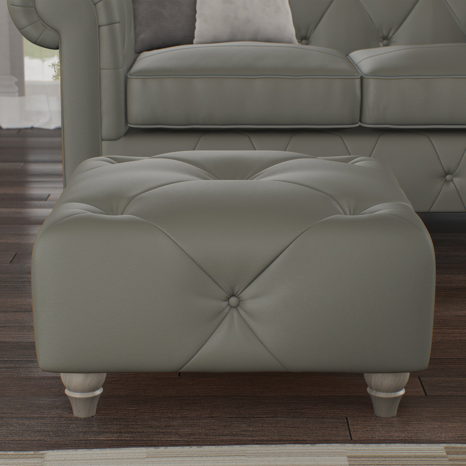Everett Leather Footstool Stone Washed Feet from Roseland Furniture