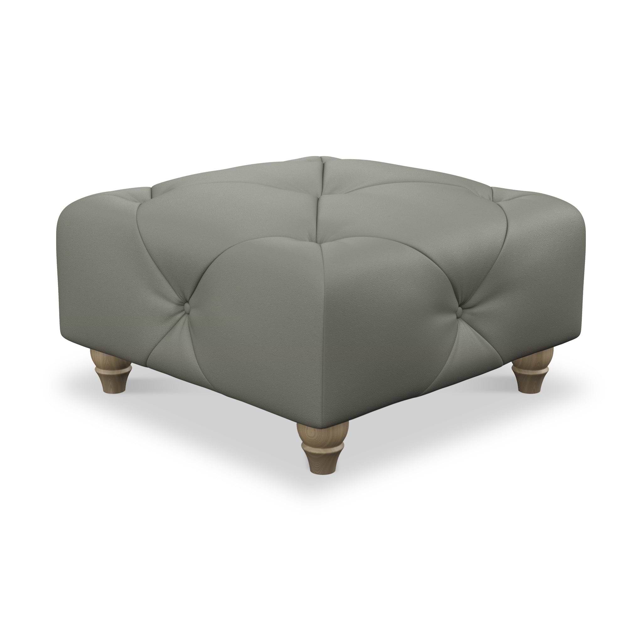 Everett Leather Footstool Stone Walnut Feet from Roseland Furniture