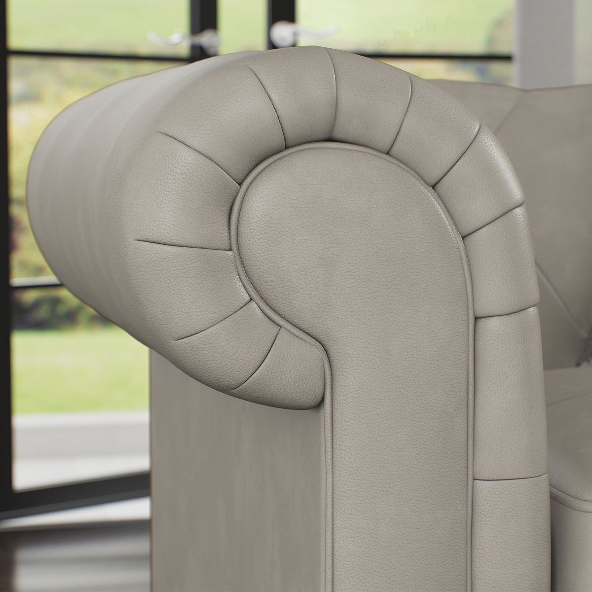 Everett Leather Sofa Cloud Grey Arms from Roseland Furniture