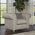 Everett Leather Armchair Cloud Grey Washed Oak Feet from Roseland Furniture