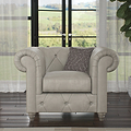 Everett Leather Armchair Cloud Grey Washed Oak Feet from Roseland Furniture