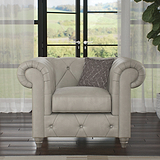 Everett Leather Armchair Cloud Grey Washed Oak Feet from Roseland Furniture