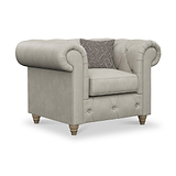 Everett Leather Armchair Cloud Grey Washed Oak Feet from Roseland Furniture