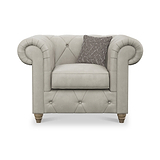Everett Leather Armchair Cloud Grey Walnut Feet from Roseland Furniture