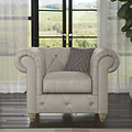 Everett Leather Armchair Cloud Grey Walnut Feet from Roseland Furniture