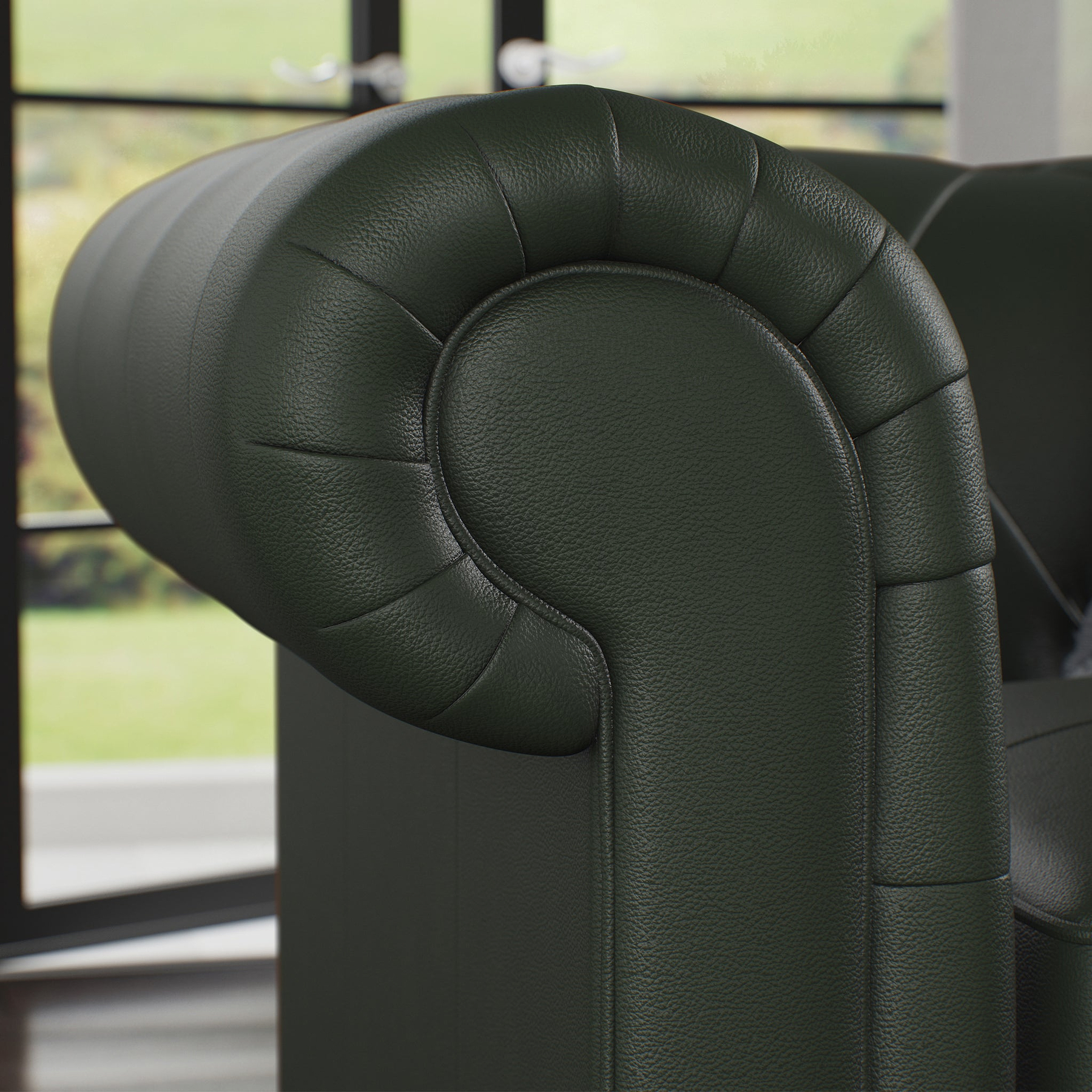 Everett Leather Sofa Green Arms from Roseland Furniture