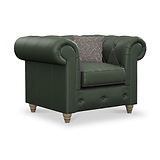 Everett Leather Armchair Green Walnut Feet from Roseland Furniture