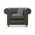 Everett Leather Armchair Green Walnut Feet from Roseland Furniture