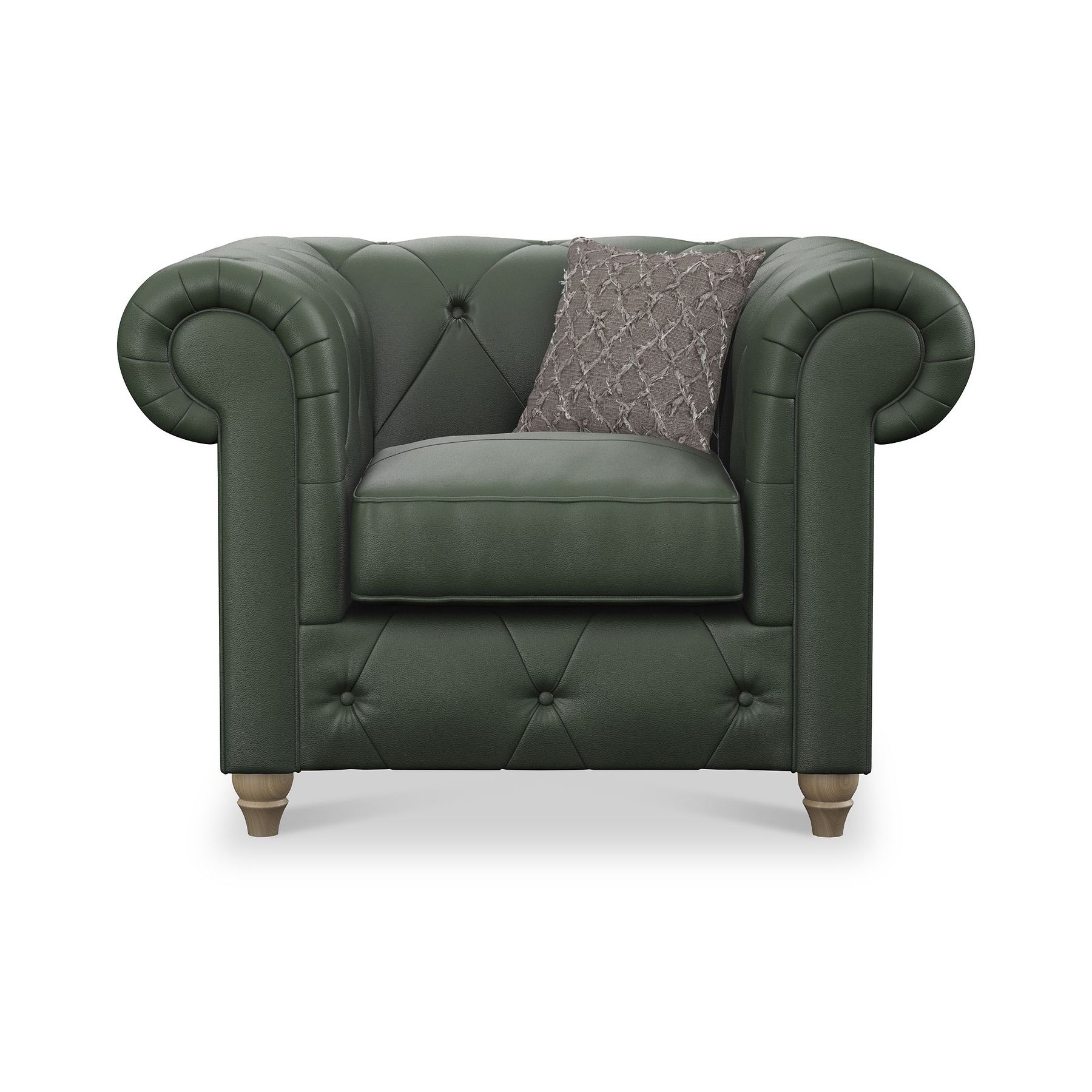 Everett Leather Armchair Green Walnut Feet from Roseland Furniture