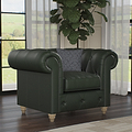 Everett Leather Armchair Green Walnut Feet from Roseland Furniture