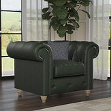 Everett Leather Armchair Green Walnut Feet from Roseland Furniture