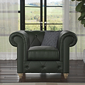 Everett Leather Armchair Green Walnut Feet from Roseland Furniture