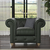 Everett Leather Armchair Green Walnut Feet from Roseland Furniture