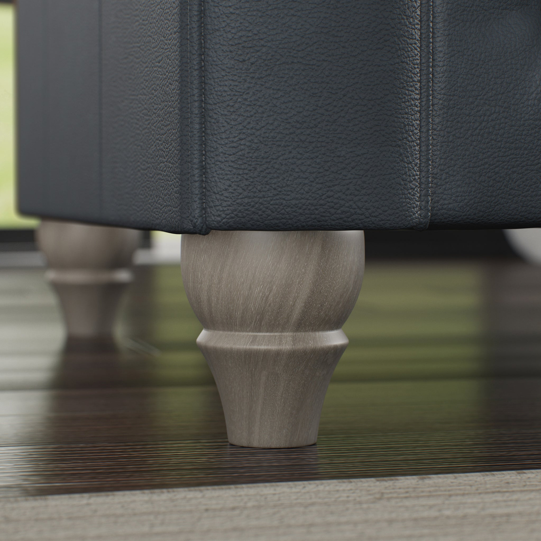 Everett Leather Sofa Navy Washed Oak from Roseland Furniture
