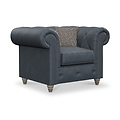Everett Leather Armchair Navy Washed Oak Feet from Roseland Furniture