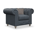 Everett Leather Armchair Navy Washed Oak Feet from Roseland Furniture