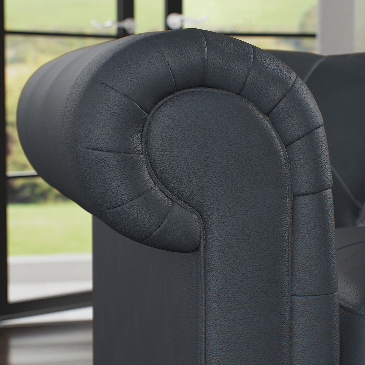 Everett Leather Armchair Navy Washed Oak Feet from Roseland Furniture