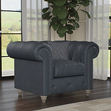 Everett Leather Armchair Navy Washed Oak Feet from Roseland Furniture