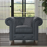 Everett Leather Armchair Navy Washed Oak Feet from Roseland Furniture