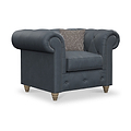 Everett Leather Armchair Navy Walnut Feet from Roseland Furniture