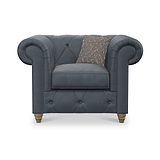 Everett Leather Armchair Navy Walnut Feet from Roseland Furniture