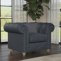 Everett Leather Armchair Navy Walnut Feet from Roseland Furniture
