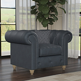 Everett Leather Armchair Navy Walnut Feet from Roseland Furniture
