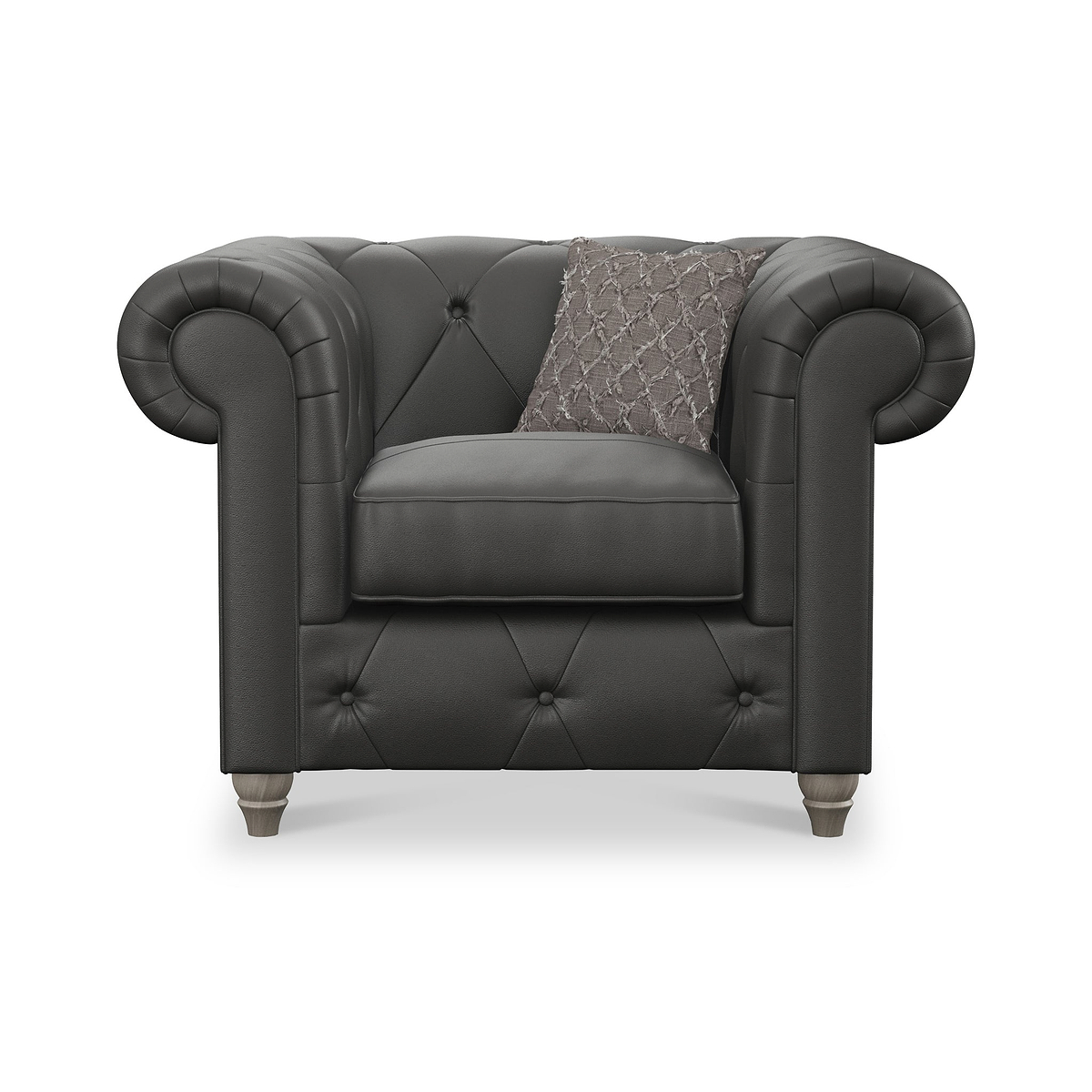 Everett Leather Armchair Raven Washed Oak Feet from Roseland Furniture