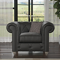 Everett Leather Armchair Raven Washed Oak Feet from Roseland Furniture