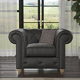 Everett Leather Armchair Raven Walnut Feet from Roseland Furniture