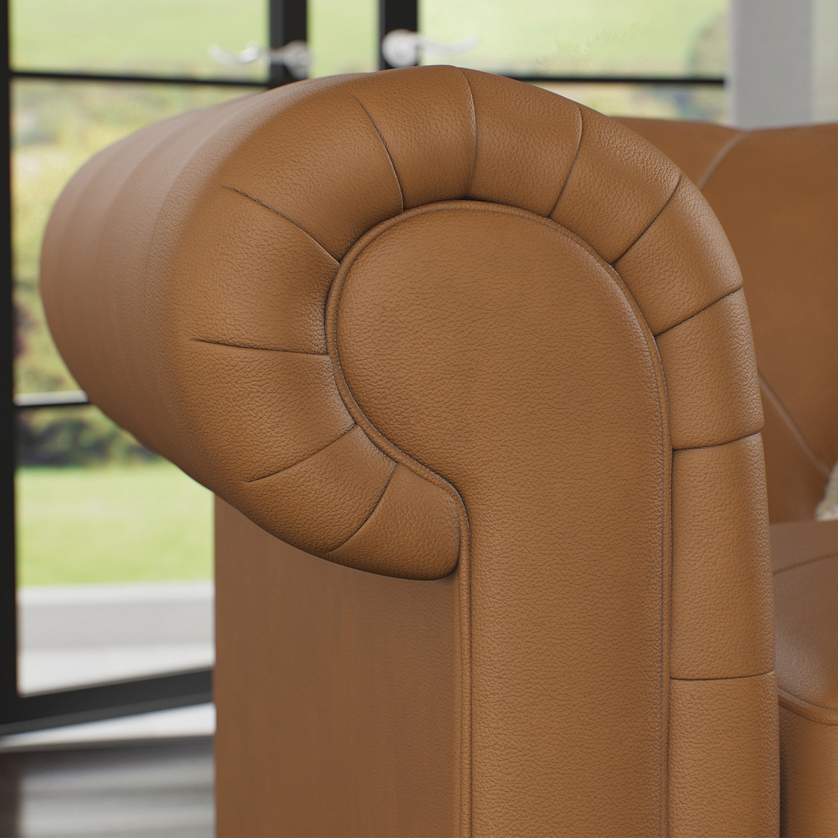 Everett Leather Armchair Saddle Walnut Feet from Roseland Furniture