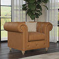 Everett Leather Armchair Saddle Walnut Feet from Roseland Furniture