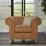 Everett Leather Armchair Saddle Walnut Feet from Roseland Furniture
