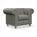 Everett Leather Armchair Stone Grey Washed Oak Feet from Roseland Furniture