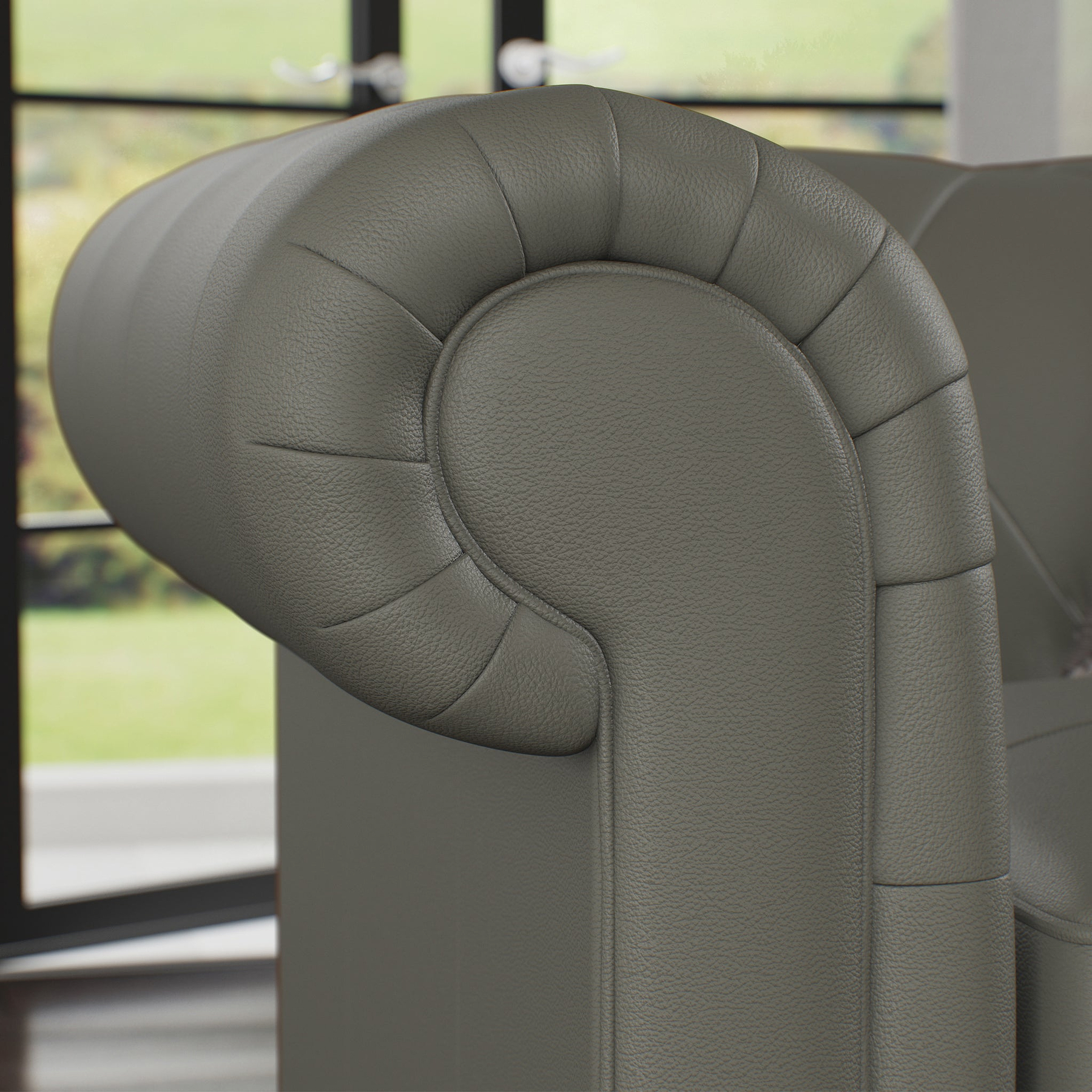 Everett Leather Armchair Stone Grey Washed Oak Feet from Roseland Furniture