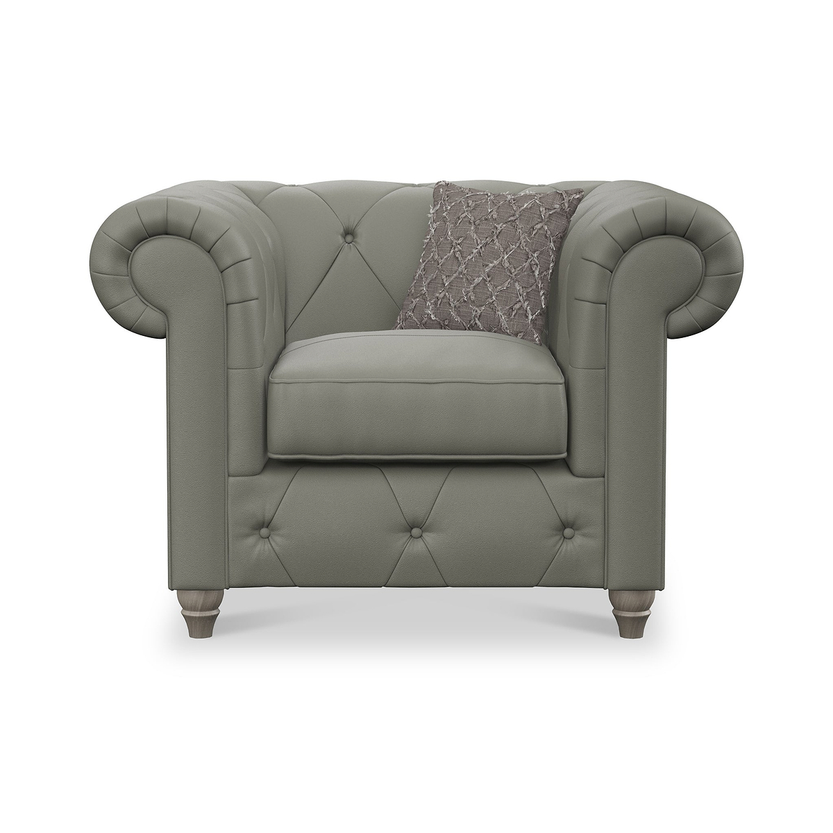 Everett Leather Armchair Stone Grey Washed Oak Feet from Roseland Furniture