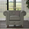 Everett Leather Armchair Stone Grey Washed Oak Feet from Roseland Furniture