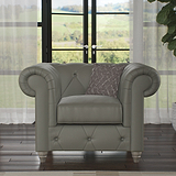Everett Leather Armchair Stone Grey Washed Oak Feet from Roseland Furniture