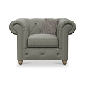 Everett Leather Armchair Stone Grey Walnut Feet from Roseland Furniture