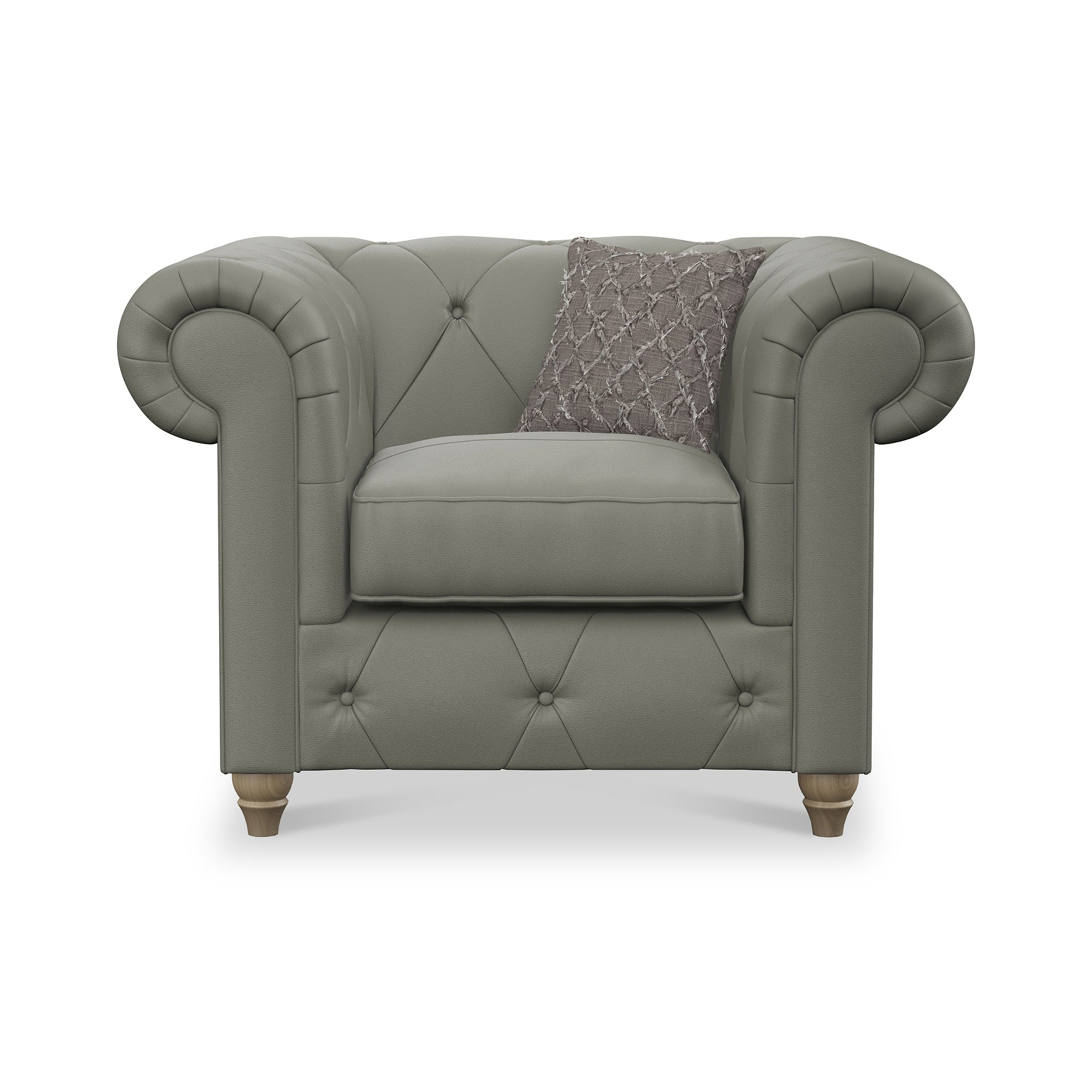 Everett Leather Armchair Stone Grey Walnut Feet from Roseland Furniture